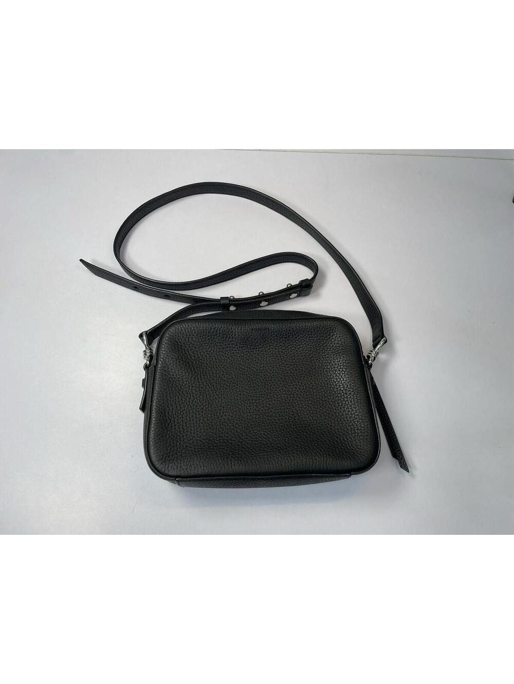 AllSaints Black Pebbled Leather Crossbody Bag Adjustable Strap Minimalist
